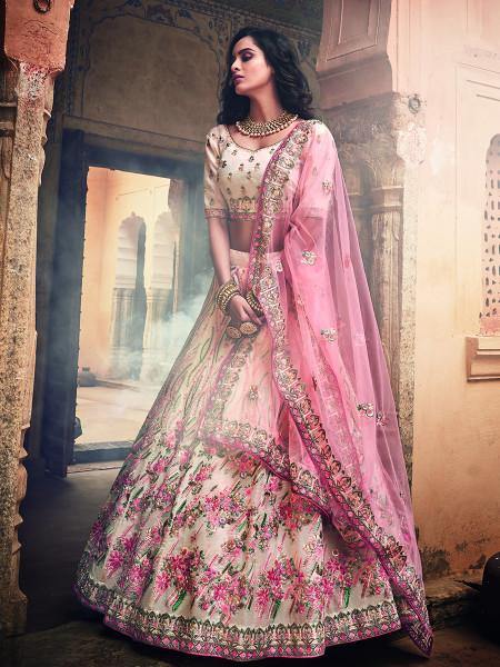 Myra Off White Organza Heavy Embroidered Lehenga - Distacart