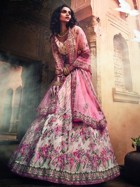 Myra Off White Organza Heavy Embroidered Lehenga - Distacart