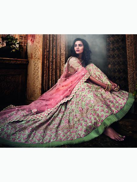 Myra Pista Green Heavy Embroidered Lehenga Choli - Distacart