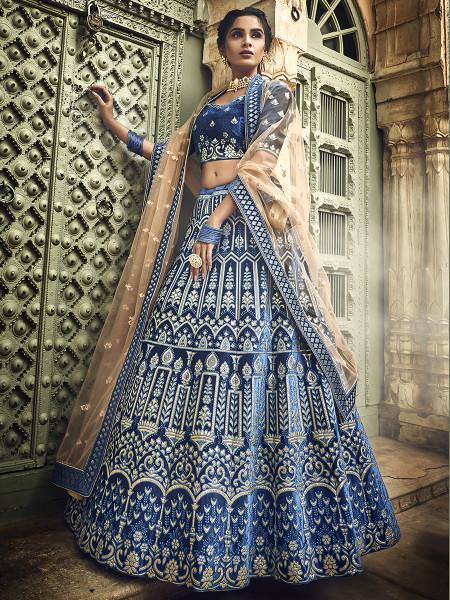 Myra Royal Blue Heavy Embroidered Lehenga Choli - Distacart