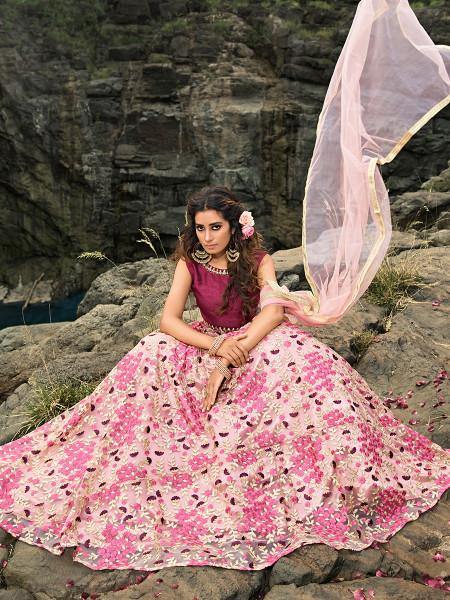 Myra Magenta Pink Embroiderd Net Lehenga Choli - Distacart