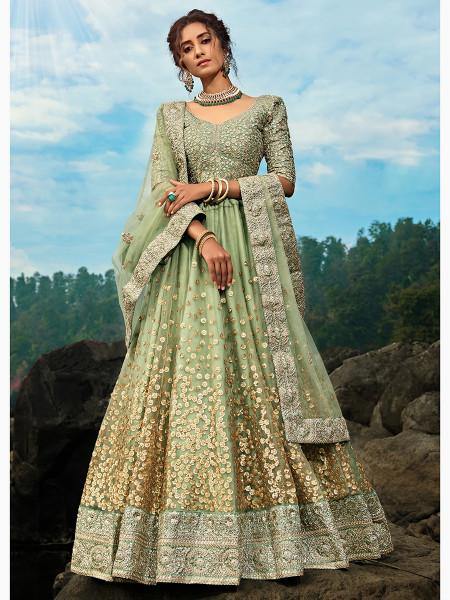 Myra Pastel Green Art Silk Lehenga - Distacart