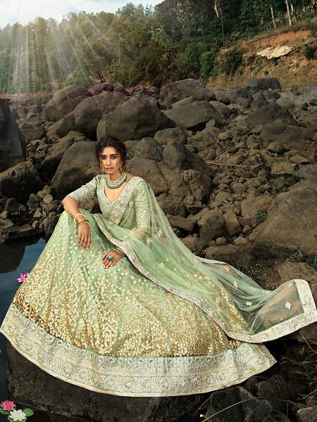 Myra Pastel Green Art Silk Lehenga - Distacart
