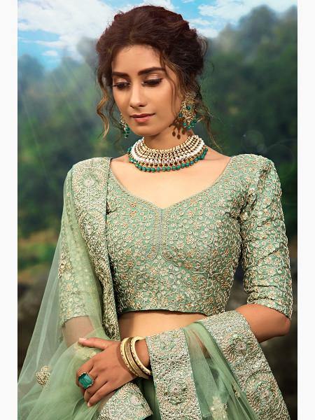 Myra Pastel Green Art Silk Lehenga - Distacart