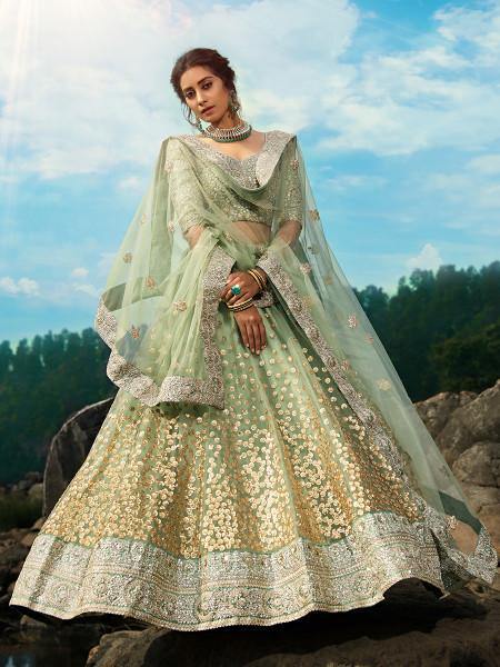 Myra Pastel Green Art Silk Lehenga - Distacart