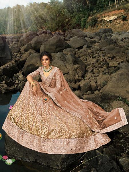 Myra Light Brown Art Silk Lehenga - Distacart