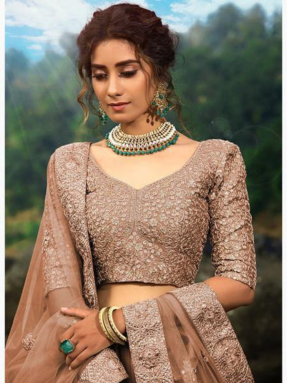 Myra Light Brown Art Silk Lehenga - Distacart