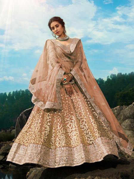 Myra Light Brown Art Silk Lehenga - Distacart