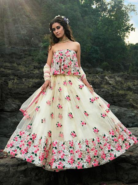 Myra Multi and Off White Net Heavy Embroidered Lehenga - Distacart