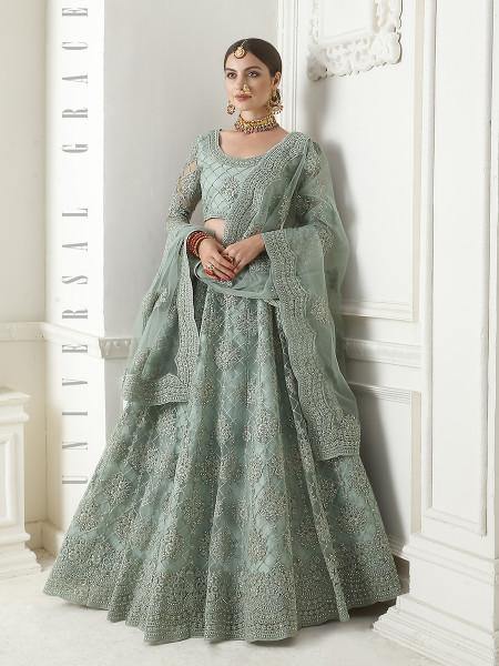 Myra Aqua Blue Heavy Embroidered Net Lehenga - Distacart