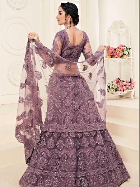 Myra Violet Heavy Embroidered Net Lehenga - Distacart