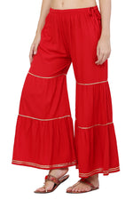 Thumbnail for PAVONINE Red Color 3-Panels Golden Gota Flared Sharara For Women - Distacart