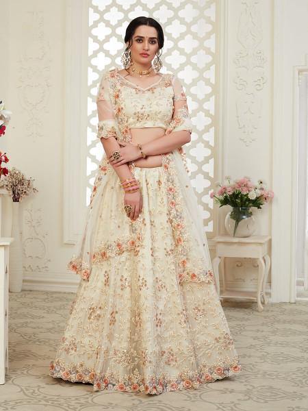 Myra Cream Heavy Embroidered Net Lehenga