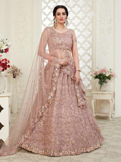 Myra Beautiful Dusty Pink Heavy Embroidered Net Lehenga