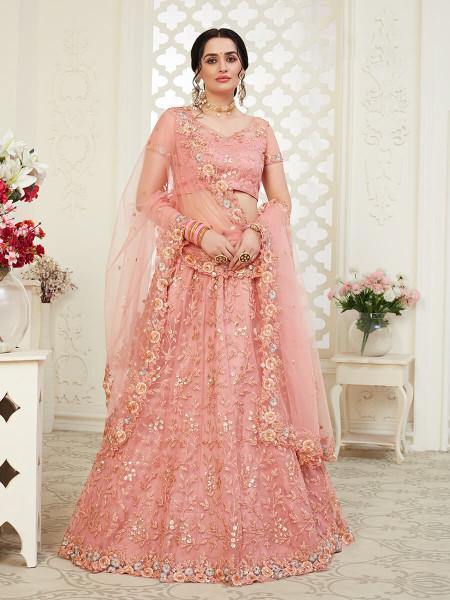 Myra Dusty Pink Heavy Embroidered Net Lehenga