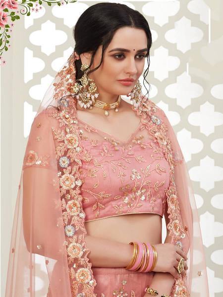 Myra Dusty Pink Heavy Embroidered Net Lehenga online