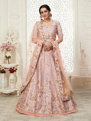 Myra Peach Mulberry Embroidered Lehenga