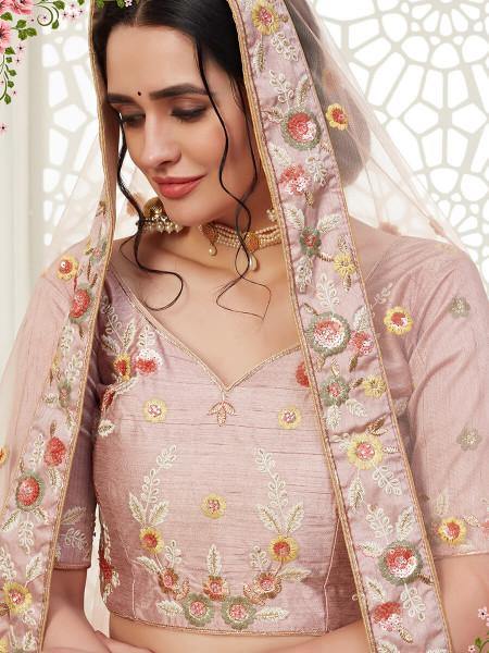Myra Peach Mulberry Embroidered Lehenga