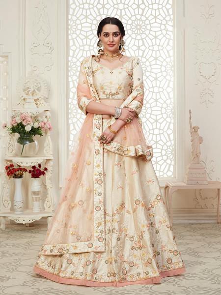 Myra Cream Mulberry Embroidered Lehenga