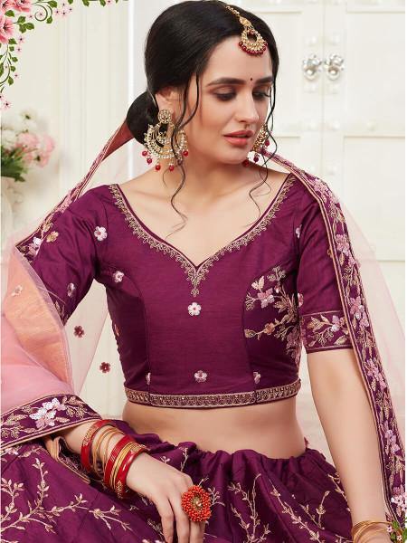 Myra Wine Mulberry Embroidered Lehenga