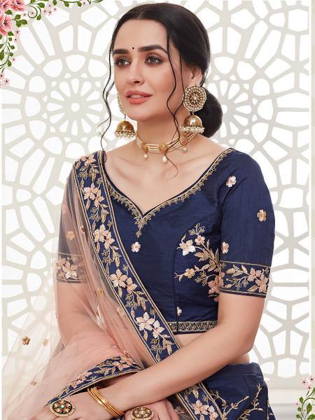 Myra Navy Blue Mulberry Embroidered Lehenga online