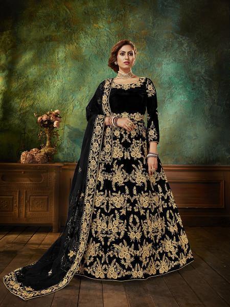 Myra Black Velvet Embroidered Anarkali Suit