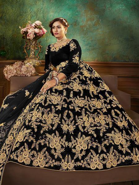 Myra Black Velvet Embroidered Anarkali Suit online