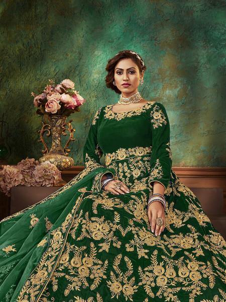Myra Green Velvet Embroidered Anarkali Suit online