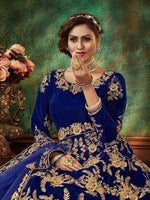 Thumbnail for Myra Blue Velvet Embroidered Anarkali Suit online