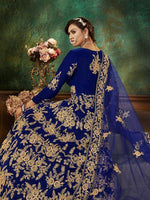Thumbnail for Myra Blue Velvet Embroidered Anarkali Suit