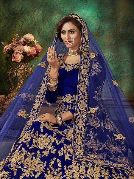Myra Blue Velvet Embroidered Anarkali 