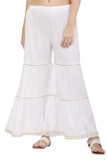 Thumbnail for PAVONINE White Color 3-Panels Golden Gota Flared Sharara For Women - Distacart