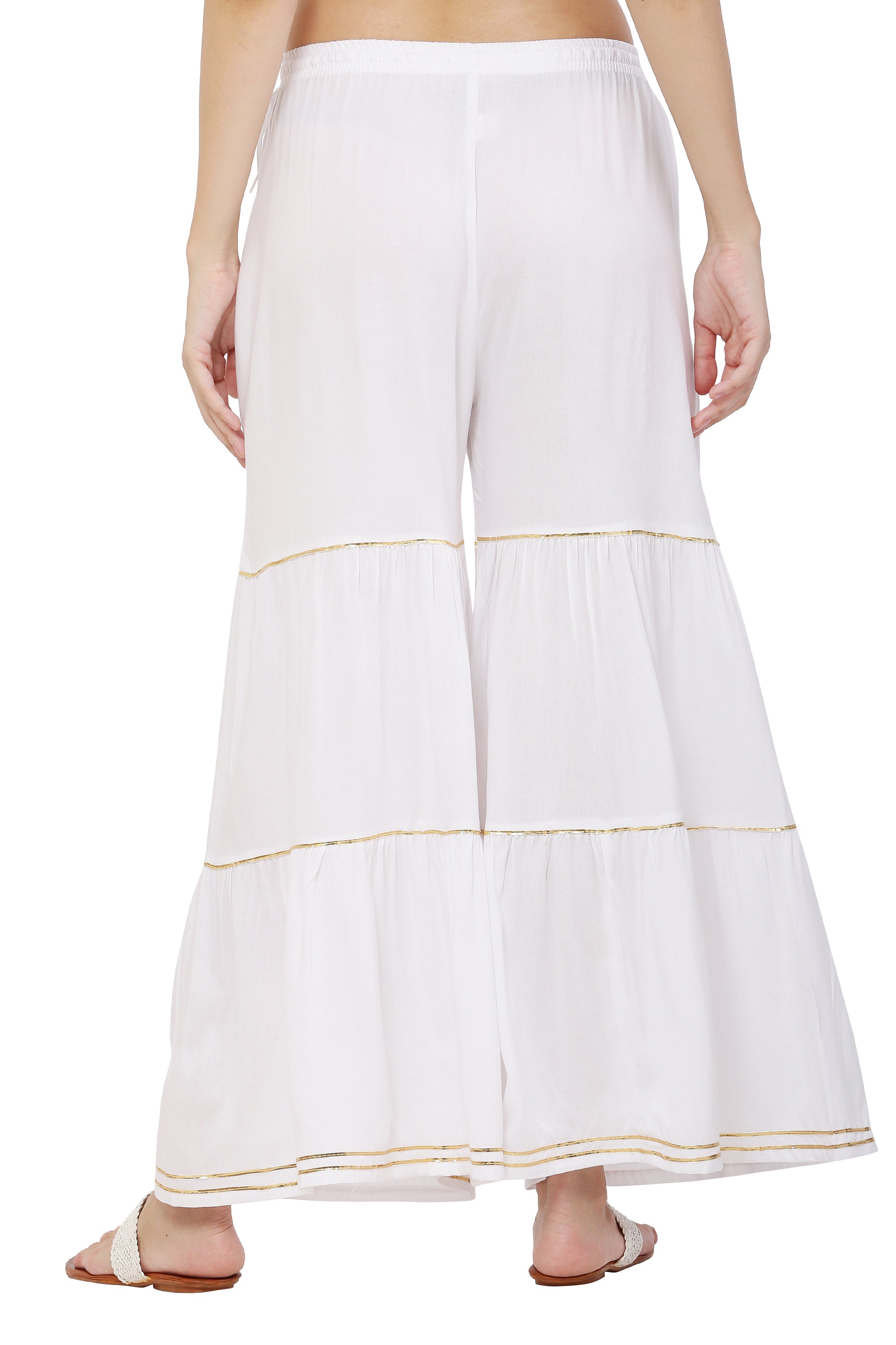 PAVONINE White Color 3-Panels Golden Gota Flared Sharara For Women - Distacart
