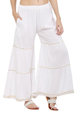 Thumbnail for PAVONINE White Color 3-Panels Golden Gota Flared Sharara For Women - Distacart