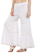 Thumbnail for PAVONINE White Color 3-Panels Golden Gota Flared Sharara For Women - Distacart