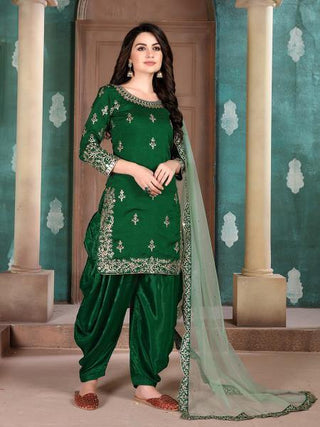Myra Green Art Silk Embroidered Patiyala Suit - Distacart
