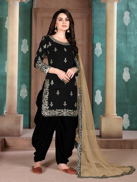 Myra Black Art Silk Embroidered Patiyala Suit - Distacart