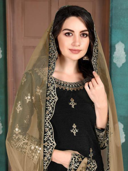 Myra Black Art Silk Embroidered Beautiful Patiyala Suit Online
