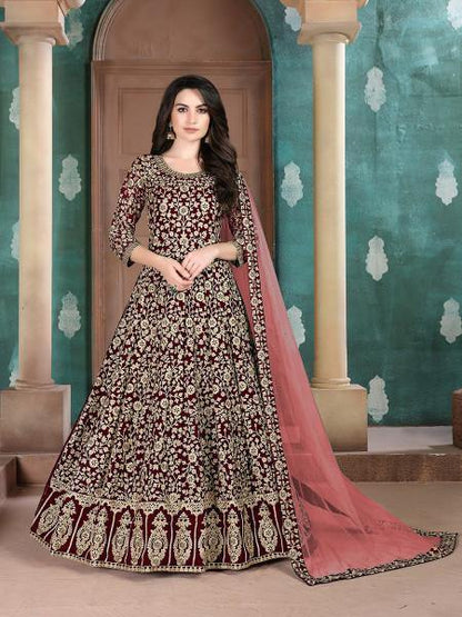 Myra Beautiful Maroon Georgette Embroidered Anarkali Suit
