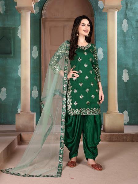 Myra Green Art Silk Embroidered Patiyala Suit