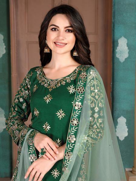 Myra Green Art Silk Embroidered Patiyala Suit - Distacart