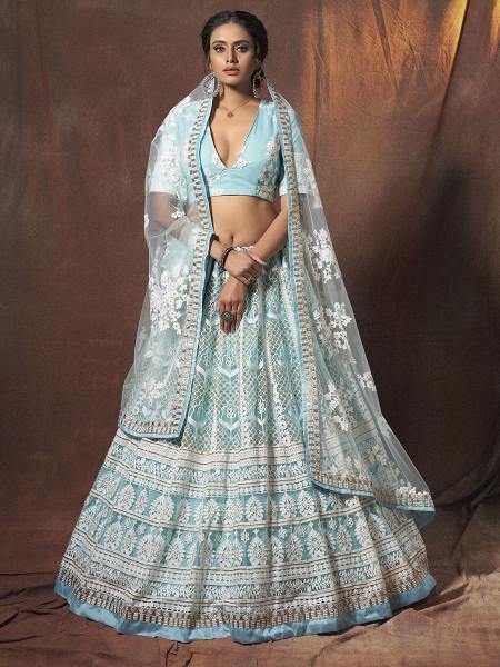 Myra Baby Blue Embroidered Soft Net Lehenga