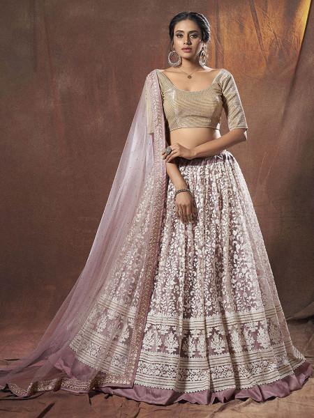 Myra Lilac Embroidered Soft Net Lehenga online