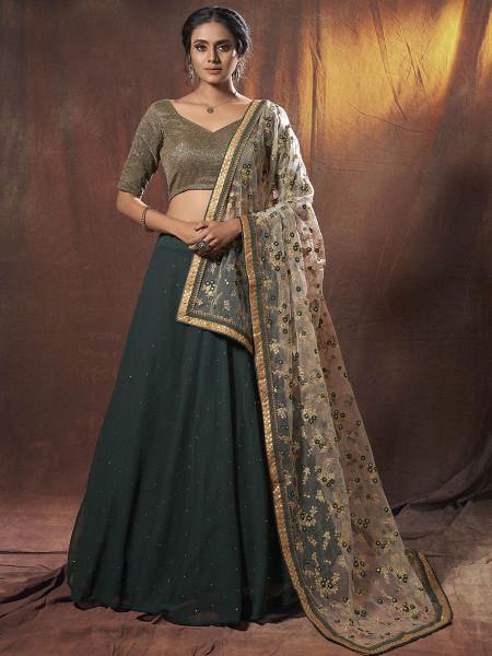 Myra Green Embroidered Georgette Lehenga