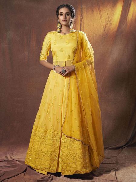 Myra Lime Yellow Embroidered Georgette Lehenga online