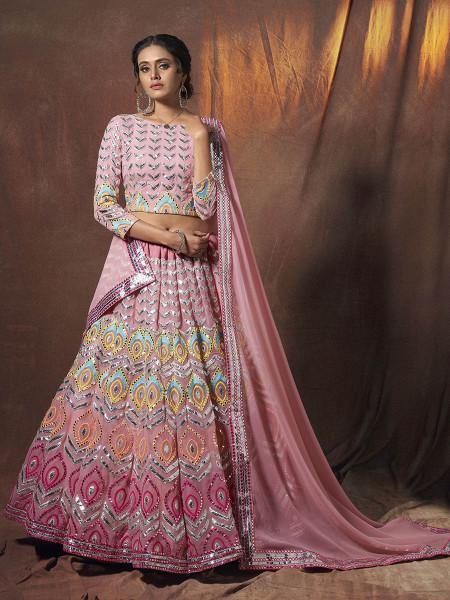 Myra Peach Embroidered Georgette Lehenga