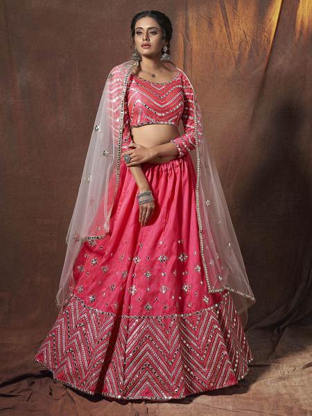 Myra Neon Pink Embroidered Art Silk Lehenga online