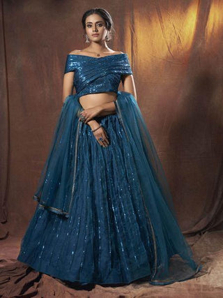 Myra Navy Blue Soft Net Lehenga - Distacart