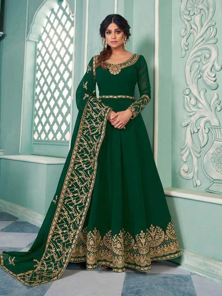 Myra Green Embroidered Real Georgette Anarkali Suit