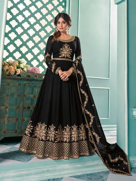 Myra Black Embroidered Real Georgette Anarkali Suit online